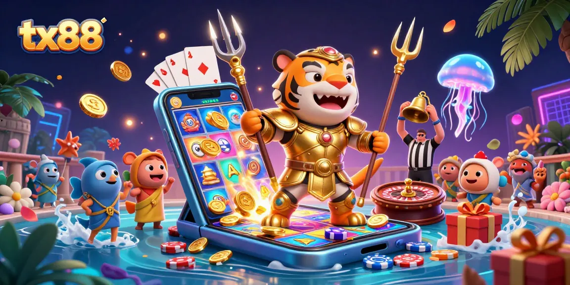 Engage with tx88's immersive underwater casino featuring a tiger shark and interactive gaming elements.