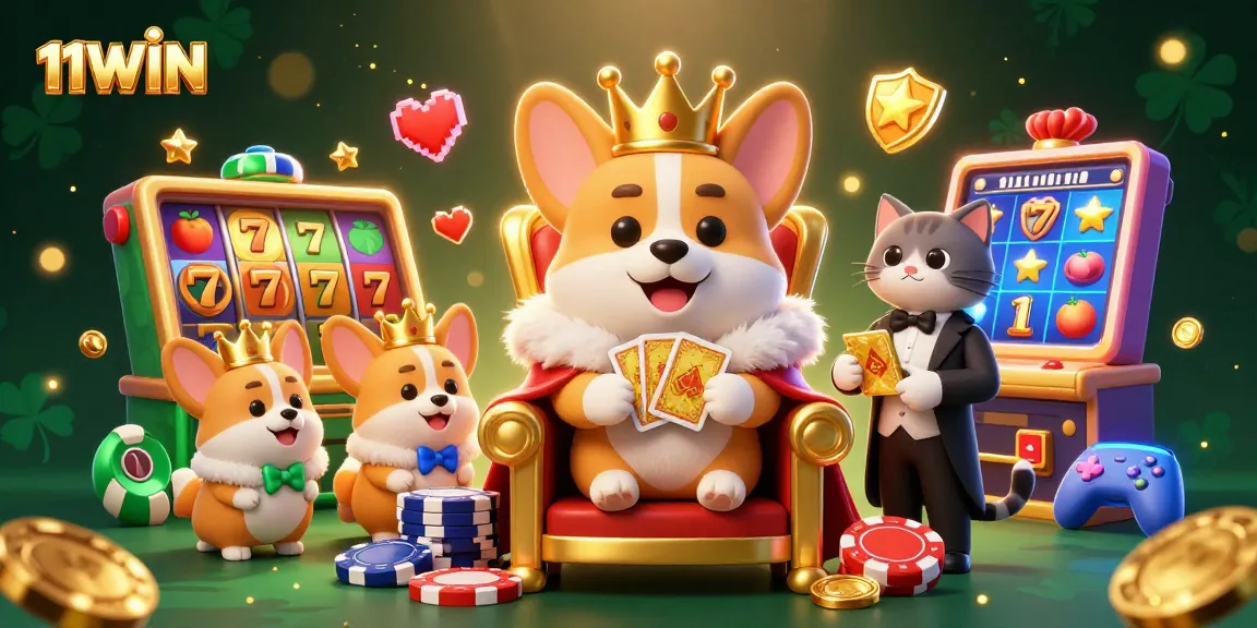 Experience thrilling wins at 11WIN with colorful slot machines and charming characters in action.