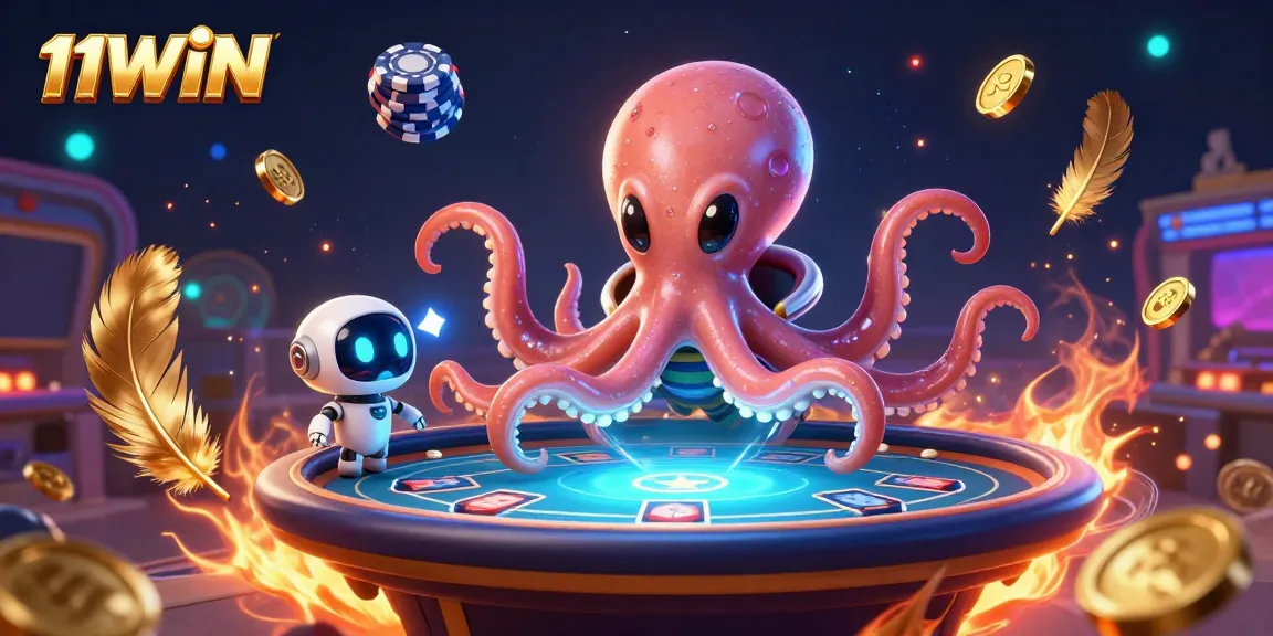 Join the excitement at 11WIN with an alien octopus playing holographic poker.