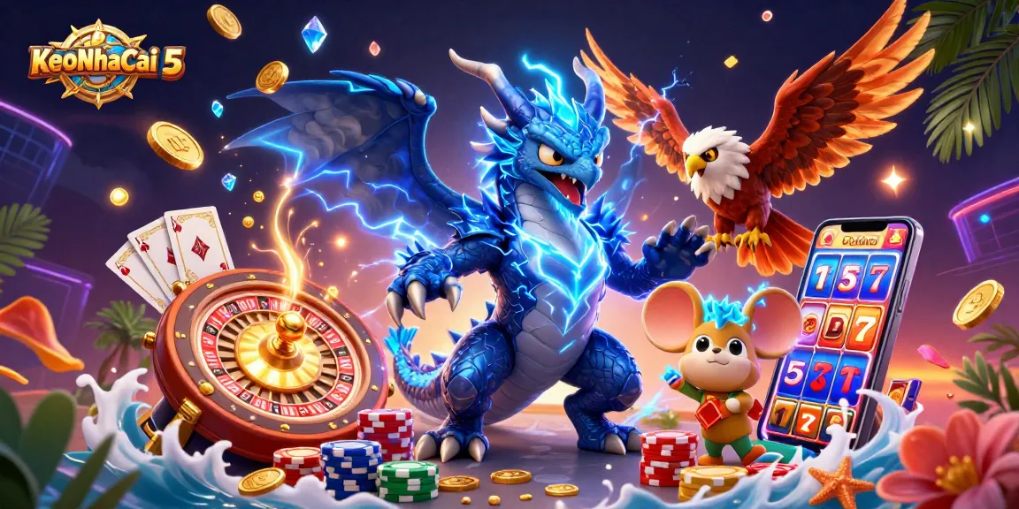 Experience thrilling adventures at KeoNhaCai 5 with exciting spins and vibrant animations featuring casino elements.