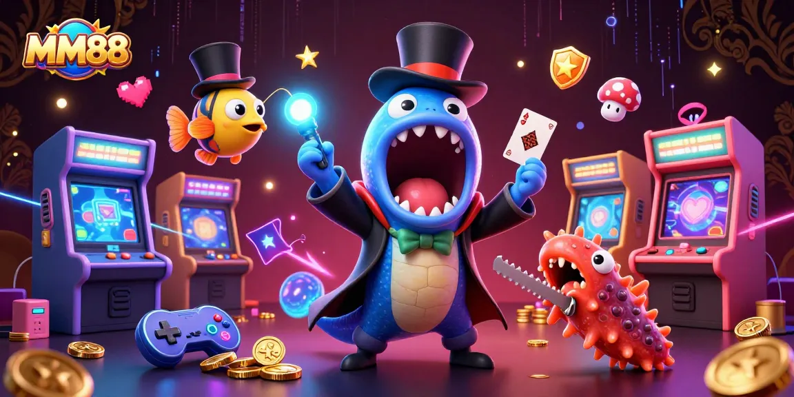 Experience MM88's magical charm with an entertaining 3D illustration of underwater characters showcasing casino fun.