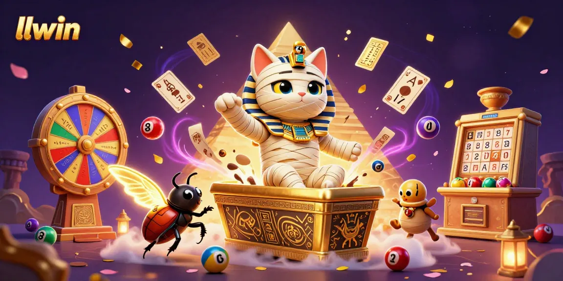 llwin launch into excitement with a golden pyramid casino scene featuring dynamic lottery elements.