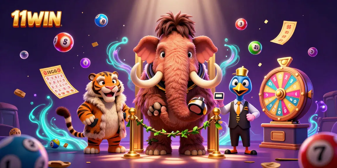 Experience thrilling moments at 11WIN with vibrant lottery elements and majestic casino characters.
